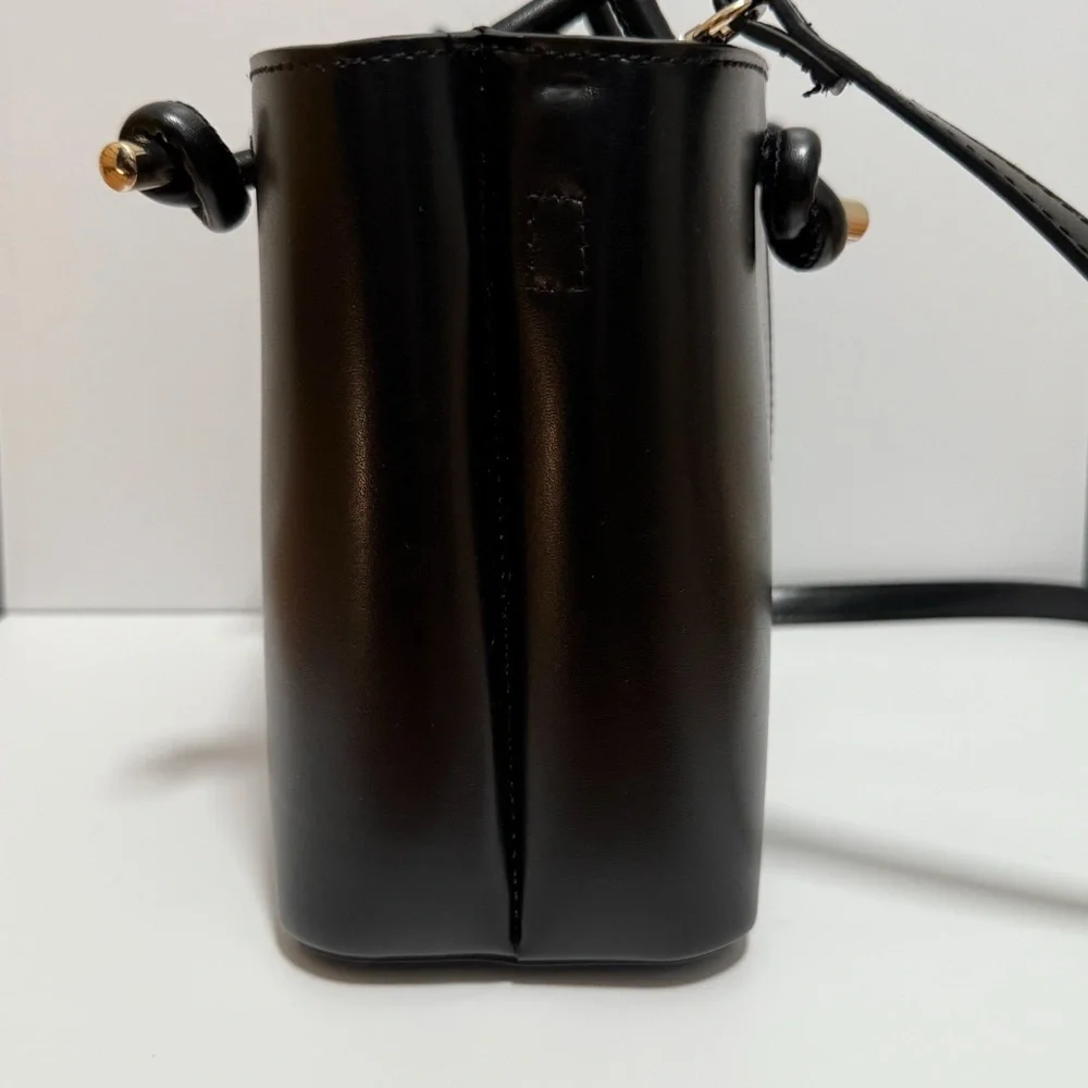 Zara black mini city tote structured chic bucket bag vegan leather purse minimal